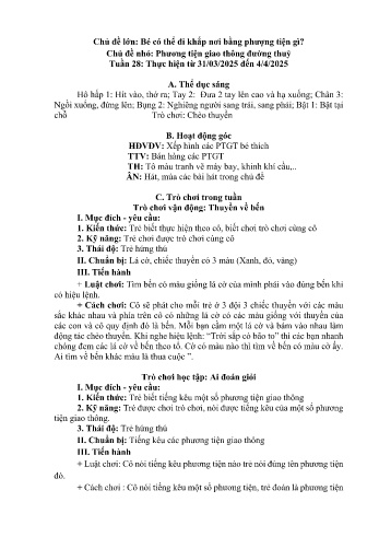 Giáo án Mầm non Lớp Nhà trẻ - Tuần 28 - Chủ đề: Phương tiện giao thông đường thủy - Năm học 2024-2025 - Trường Mầm non Bản Qua