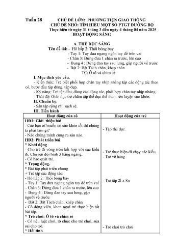 Giáo án Mầm non Lớp Nhà trẻ - Tuần 28 - Chủ đề: Tìm hiểu một số PTGT đường bộ - Năm học 2024-2025 - Trường Mầm non Bản Qua