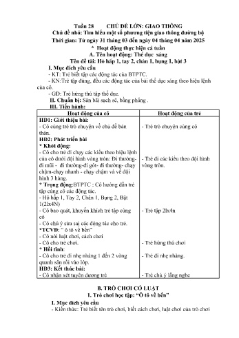 Giáo án Mầm non Lớp Nhà trẻ - Tuần 28 - Chủ đề: Tìm hiểu một số phương tiện giao thông đường bộ - Năm học 2024-2025 - Trường Mầm non Bản Qua