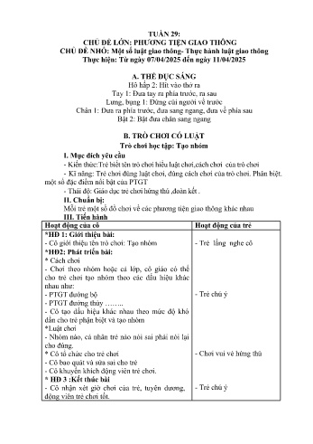 Giáo án Mầm non Lớp Nhà trẻ - Tuần 29 - Chủ đề: Một số luật giao thông, thực hành luật giao thông - Năm học 2024-2025 - Trường Mầm non Bản Qua