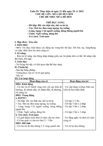 Giáo án Mầm non Lớp Nhà trẻ - Tuần 29 - Chủ đề: Mùa hè đến - Năm học 2024-2025 - Trường Mầm non số 1 Thượng Hà