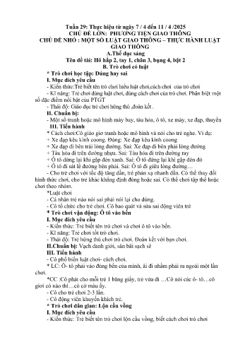 Giáo án Mầm non Lớp Nhà trẻ - Tuần 29: Một số luật giao thông, thực hành luật giao thông - Năm học 2024-2025 - Trường Mầm non Bản Qua