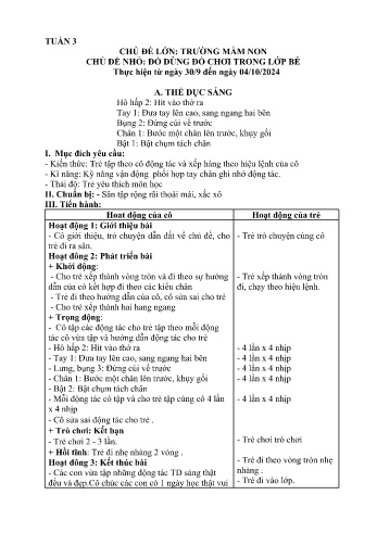 Giáo án Mầm non Lớp Nhà trẻ - Tuần 3 - Chủ đề: Đồ dùng đồ chơi trong lớp bé - Năm học 2024-2025 - Trường Mầm non Bát Xát