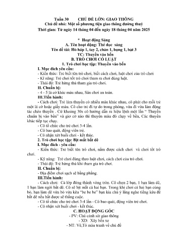Giáo án Mầm non Lớp Nhà trẻ - Tuần 30 - Chủ đề: Một số phương tiện giao thông đường thủy - Năm học 2024-2025 - Trường Mầm non Bản Qua