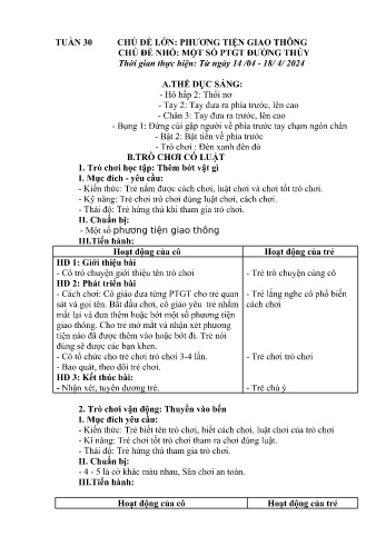 Giáo án Mầm non Lớp Nhà trẻ - Tuần 30 - Chủ đề: Một số PTGT đường thủy - Năm học 2024-2025 - Trường Mầm non Bản Qua