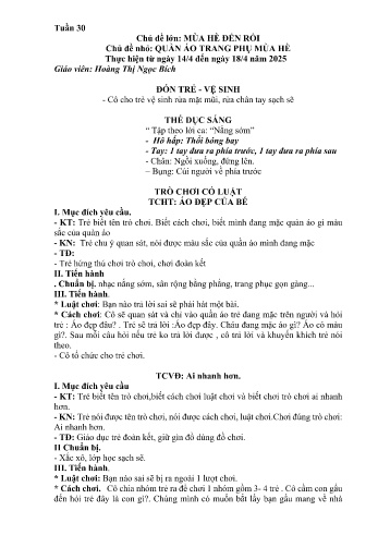 Giáo án Mầm non Lớp Nhà trẻ - Tuần 30 - Chủ đề: Quần áo trang phục mùa hè - Năm học 2024-2025 - Hoàng Thị Ngọc Bích