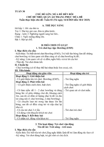 Giáo án Mầm non Lớp Nhà trẻ - Tuần 30 - Chủ đề: Quần áo trang phục mùa hè - Năm học 2024-2025 - Trường Mầm non Bát Xát