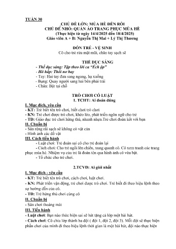 Giáo án Mầm non Lớp Nhà trẻ - Tuần 30 - Chủ đề: Quần áo trang phục mùa hè - Năm học 2024-2025 - Nguyễn Thị Mai