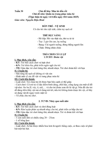 Giáo án Mầm non Lớp Nhà trẻ - Tuần 30 - Chủ đề: Quần áo trang phục mùa hè - Năm học 2024-2025 - Nguyễn Diệu Hoài