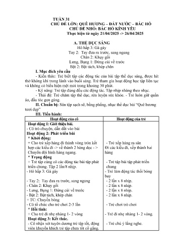 Giáo án Mầm non Lớp Nhà trẻ - Tuần 31 - Chủ đề: Bác Hồ kính yêu - Năm học 2024-2025 - Trường Mầm non Bản Qua