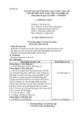 Giáo án Mầm non Lớp Nhà trẻ - Tuần 31 - Chủ đề: Đất nước Việt Nam diệu kì - Năm học 2024-2025 - Trường Mầm non Bát Xát