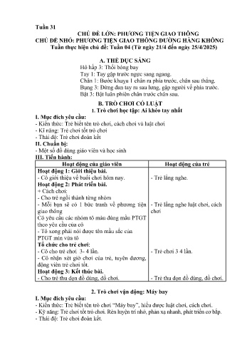 Giáo án Mầm non Lớp Nhà trẻ - Tuần 31 - Chủ đề: Phương tiện giao thông đường hàng không - Năm học 2024-2025 - Trường Mầm non Bát Xát