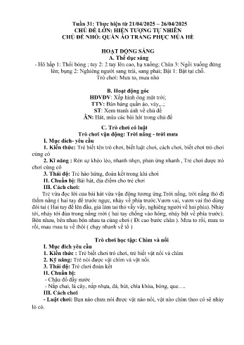 Giáo án Mầm non Lớp Nhà trẻ - Tuần 31 - Chủ đề: Quần áo trang phục mùa hè - Năm học 2024-2025 - Trường Mầm non Bản Qua