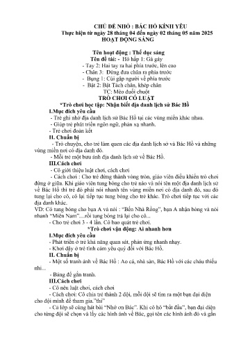 Giáo án Mầm non Lớp Nhà trẻ - Tuần 32 - Chủ đề: Bác Hồ kính yêu - Năm học 2024-2025 - Trường Mầm non Bản Qua