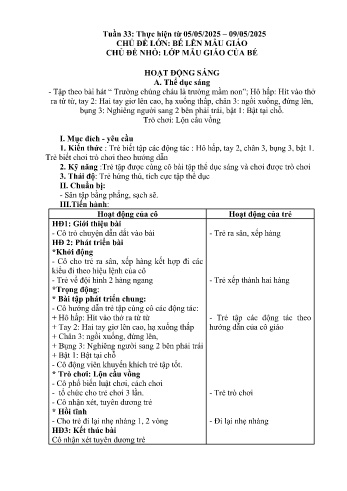 Giáo án Mầm non Lớp Nhà trẻ - Tuần 33 - Chủ đề: Lớp mẫu giáo của bé - Năm học 2024-2025 - Trường Mầm non Bản Qua