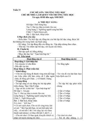 Giáo án Mầm non Lớp Nhà trẻ - Tuần 33: Làm quen với trường tiểu học - Năm học 2024-2025 - Trường Mầm non Bản Qua