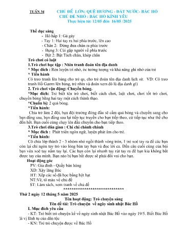 Giáo án Mầm non Lớp Nhà trẻ - Tuần 34 - Chủ đề: Bác Hồ kính yêu - Năm học 2024-2025 - Trường Mầm non Bản Qua