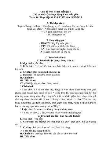 Giáo án Mầm non Lớp Nhà trẻ - Tuần 34 - Chủ đề: Các hoạt động ở lớp mẫu giáo - Năm học 2024-2025 - Trường Mầm non Bản Qua