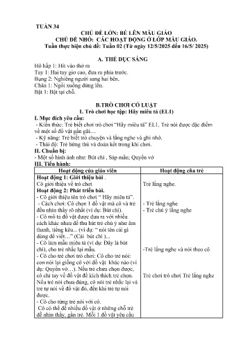 Giáo án Mầm non Lớp Nhà trẻ - Tuần 34 - Chủ đề: Các hoạt động ở lớp mẫu giáo - Năm học 2024-2025 - Trường Mầm non Bát Xát