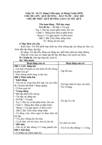 Giáo án Mầm non Lớp Nhà trẻ - Tuần 34 - Chủ đề: Quê hương Lào Cai yêu quý - Năm học 2024-2025 - Trường Mầm non Bản Qua
