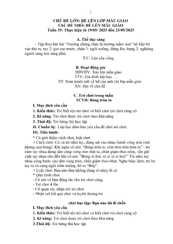 Giáo án Mầm non Lớp Nhà trẻ - Tuần 35 - Chủ đề: Bé lên mẫu giáo - Năm học 2024-2025 - Trường Mầm non Bản Qua