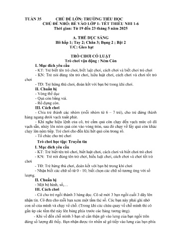 Giáo án Mầm non Lớp Nhà trẻ - Tuần 35 - Chủ đề: Bé vào lớp 1 - Tết thiếu nhi 1/6 - Năm học 2024-2025 - Trường Mầm non Bản Qua