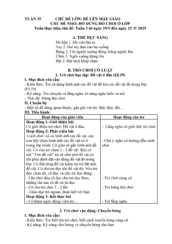 Giáo án Mầm non Lớp Nhà trẻ - Tuần 35 - Chủ đề: Đồ dùng đồ chơi ở lớp - Năm học 2024-2025 - Trường Mầm non Bát Xát