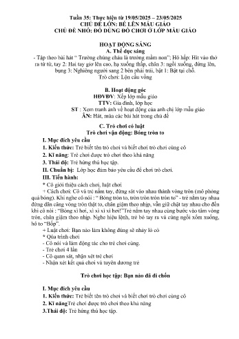 Giáo án Mầm non Lớp Nhà trẻ - Tuần 35 - Chủ đề: Đồ dùng đồ chơi ở lớp mẫu giáo - Năm học 2024-2025 - Trường Mầm non Bản Qua