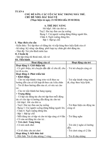 Giáo án Mầm non Lớp Nhà trẻ - Tuần 6 - Chủ đề: Các cô các bác trong nhà trẻ - Năm học 2024-2025 - Trường Mầm non Bát Xát