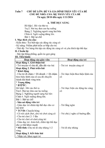 Giáo án Mầm non Lớp Nhà trẻ - Tuần 7 - Chủ đề: Cha mẹ thân yêu của bé - Năm học 2024-2025 - Trường Mầm non Bát Xát