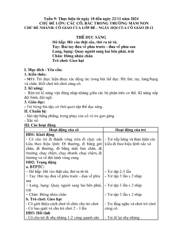 Giáo án Mầm non Lớp Nhà trẻ - Tuần 9 - Chủ đề: Cô giáo của lớp bé - Ngày hội của cô giáo 20-11 - Năm học 2024-2025 - Trường Mầm non số 1 Thượng Hà
