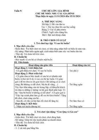 Giáo án Mầm non Lớp Nhà trẻ - Tuần 9 - Chủ đề: Nhu cầu gia đình - Năm học 2024-2025 - Trường Mầm non Bát Xát