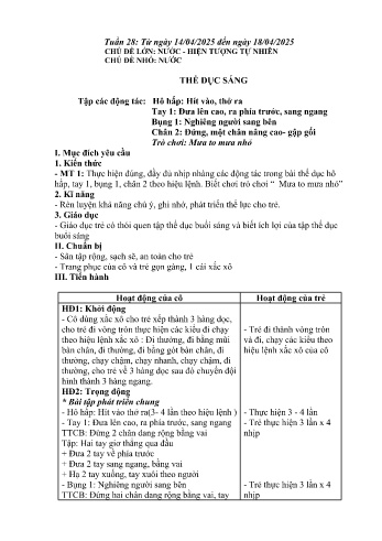 Kế hoạch bài dạy Mầm non Lớp Chồi - Tuần 28 - Chủ đề: Nước - Năm học 2024-2025 - Trường Mầm non số 1 Thượng Hà