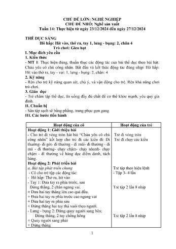 Kế hoạch bài dạy Mầm non Lớp Lá - Tuần 14 - Chủ đề: Nghề sản xuất - Năm học 2024-2025 - Trường Mầm non số 1 Thượng Hà