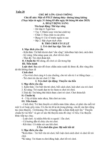 Kế hoạch bài dạy mầm non Lớp Lá - Tuần 28 - Chủ đề: Một số PTGT đường thủy, đường hàng không - Năm học 2024-2025 - Trường Mầm non Bản Qua
