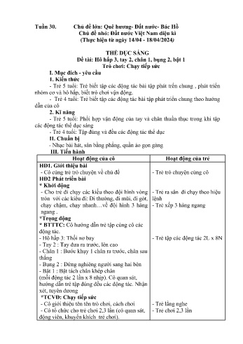 Kế hoạch bài dạy Mầm non Lớp Lá - Tuần 30 - Chủ đề: Đất nước Việt Nam diệu kỳ - Năm học 2024-2025 - Trường Mầm non Bản Qua