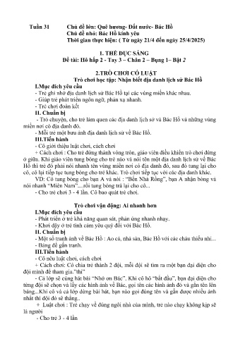 Kế hoạch bài dạy Mầm non Lớp Lá - Tuần 31 - Chủ đề: Bác Hồ kính yêu - Năm học 2024-2025 - Trường Mầm non Bản Qua