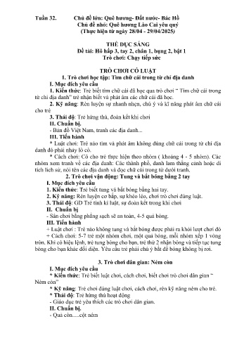 Kế hoạch bài dạy Mầm non Lớp Lá - Tuần 32 - Chủ đề: Quê hương Lào Cai yêu quý - Năm học 2024-2025 - Trường Mầm non Bản Qua