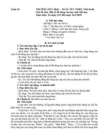Kế hoạch bài dạy Mầm non Lớp Lá - Tuần 34 - Chủ đề: Một số đồ dùng của học sinh tiểu học - Năm học 2024-2025 - Trường Mầm non Bản Qua
