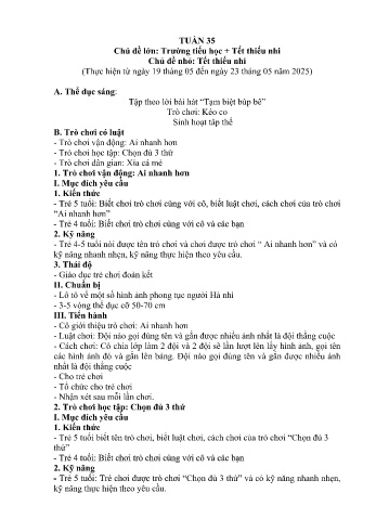 Kế hoạch bài dạy Mầm non Lớp Lá - Tuần 35 - Chủ đề: Tết thiếu nhi - Năm học 2024-2025 - Trường Mầm non Nậm Pung