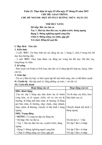 Kế hoạch bài dạy Mầm non Lớp Mầm - Tuần 22 - Chủ đề: Một số PTGT đường thủy, Ngày 8/3 - Năm học 2024-2025 - Trường Mầm non số 1 Thượng Hà