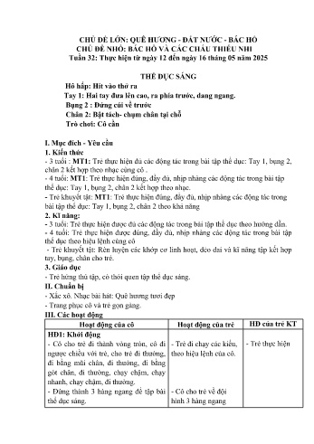 Kế hoạch bài dạy Mầm non Lớp Mầm - Tuần 32: Bác Hồ và các cháu thiếu nhi - Năm học 2024-2025 - Trường Mầm non số 1 Thượng Hà