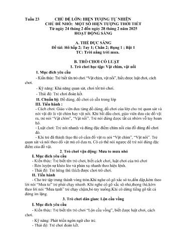 Kế hoạch bài dạy Mầm non Lớp Nhà trẻ - Tuần 23 - Chủ đề: Một số hiện tượng thời tiết - Năm học 2024-2025 - Trường Mầm non Bản Qua