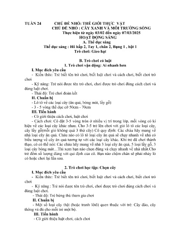 Kế hoạch bài dạy Mầm non Lớp Nhà trẻ - Tuần 24 - Chủ đề: Cây xanh và môi trường sống - Năm học 2024-2025 - Trường Mầm non Bản Qua