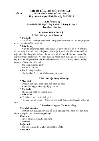 Kế hoạch bài dạy Mầm non Lớp Nhà trẻ - Tuần 26 - Chủ đề: Một số loại rau - Năm học 2024-2025 - Trường Mầm non Bản Qua