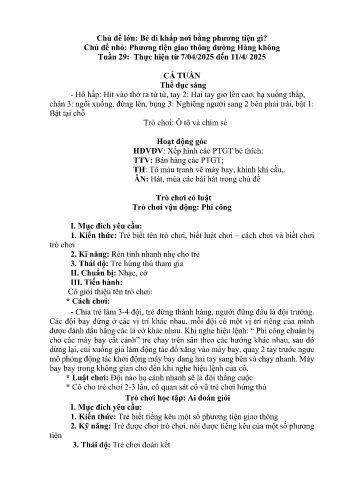 Kế hoạch bai dạy Mầm non Lớp Nhà trẻ - Tuần 29 - Chủ đề: Phương tiện giao thông đường hàng không - Năm học 2024-2025 - Trường Mầm non Bản Qua