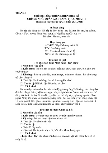 Kế hoạch bài dạy Mầm non Lớp Nhà trẻ - Tuần 31 - Chủ đề: Quần áo, trang phục mùa hè - Năm học 2024-2025 - Trường Mầm non Bản Qua