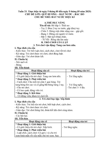 Kế hoạch bài dạy Mầm non Lớp Nhà trẻ - Tuần 33 - Chủ đề: Đất nước diệu kì - Năm học 2024-2025 - Trường Mầm non Bản Qua