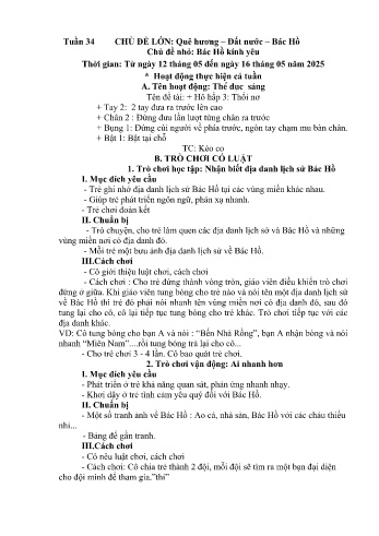 Kế hoạch bài dạy Mầm non Lớp Nhà trẻ - Tuần 34 - Chủ đề: Bác Hồ kính yêu - Năm học 2024-2025 - Trường Mầm non Bản Qua