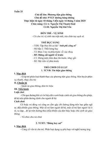 Kế hoạch bài học Mầm non Lớp Chồi - Tuần 24 - Chủ đề: Phương tiện giao thông đường hàng không - Năm học 2024-2025 - Nguyễn Thị Hải Yến